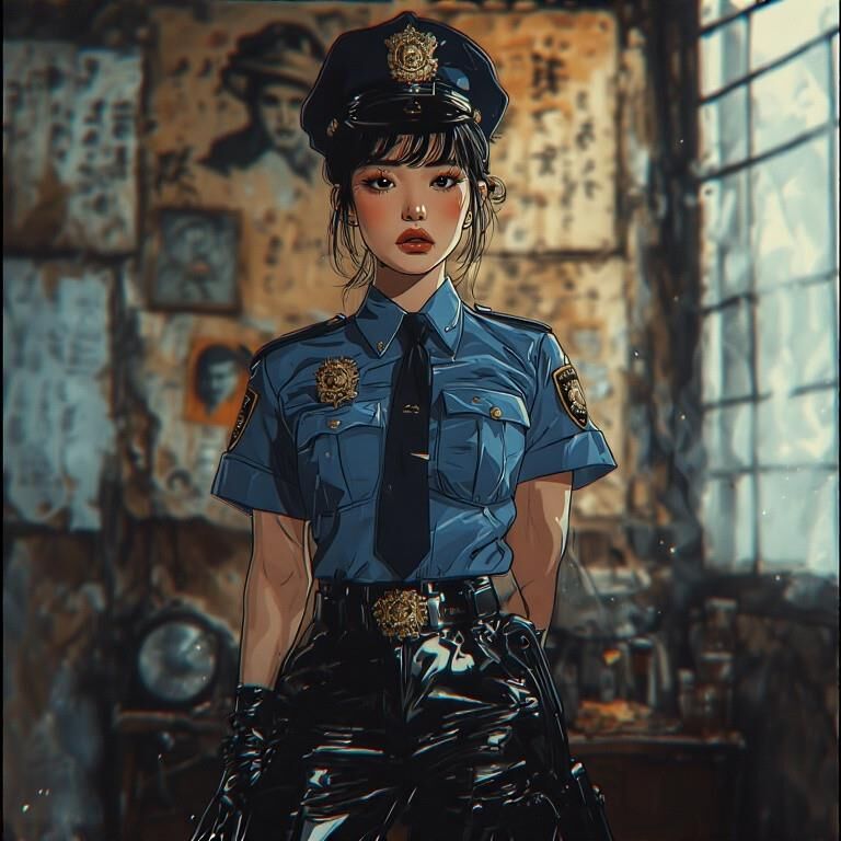 Policière asiatique en cuir AI