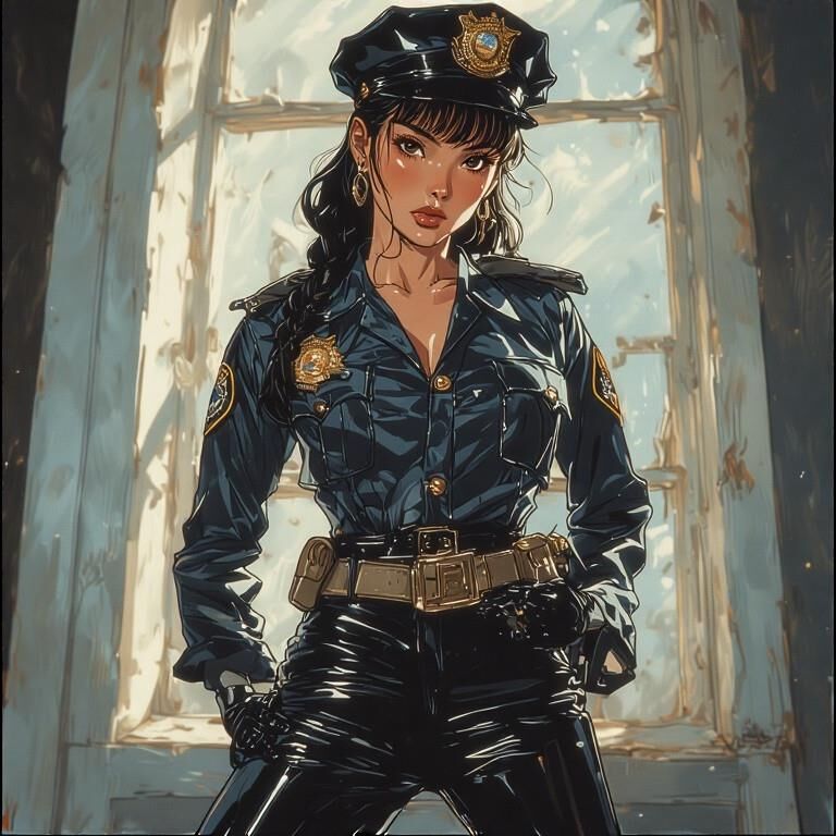 Policière asiatique en cuir AI