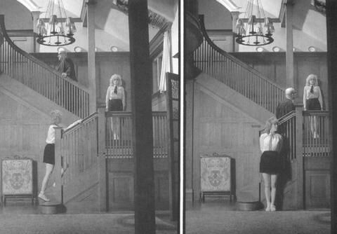 Retro Spanking Blushes picture set two girls hallway