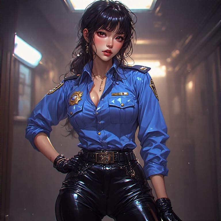 Policière asiatique en cuir AI
