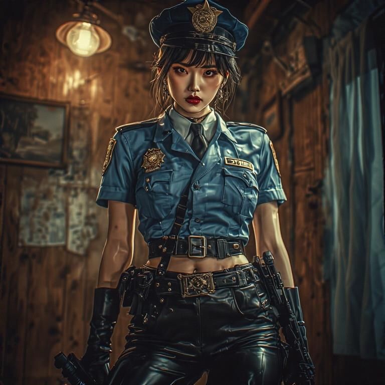 Policière asiatique en cuir AI