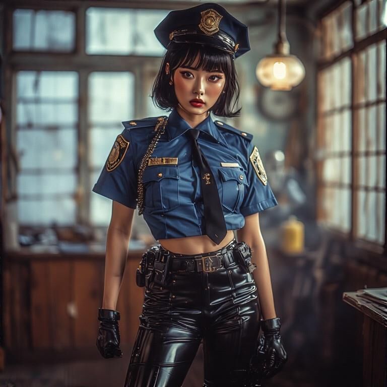 Policière asiatique en cuir AI