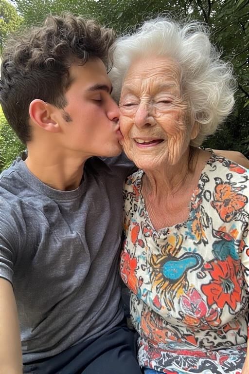 Grannies embrassant les petits-fils