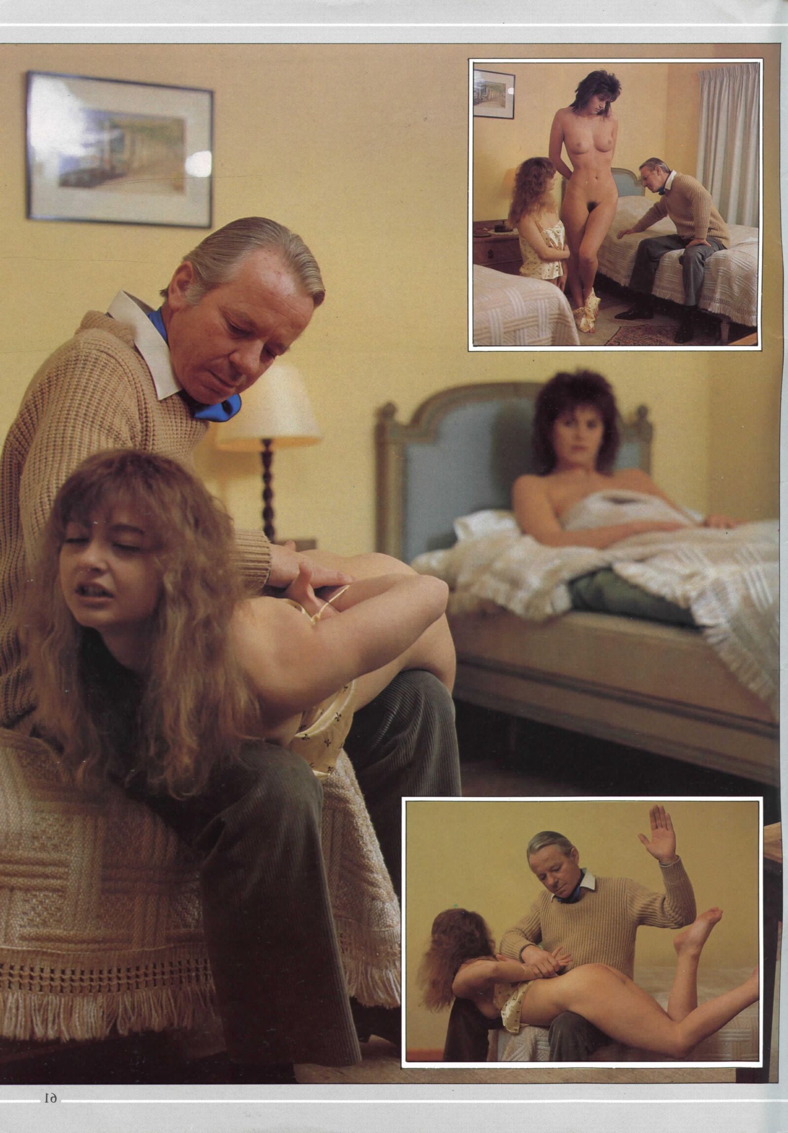 Retro Spanking Blushes picture set two girls jumper man