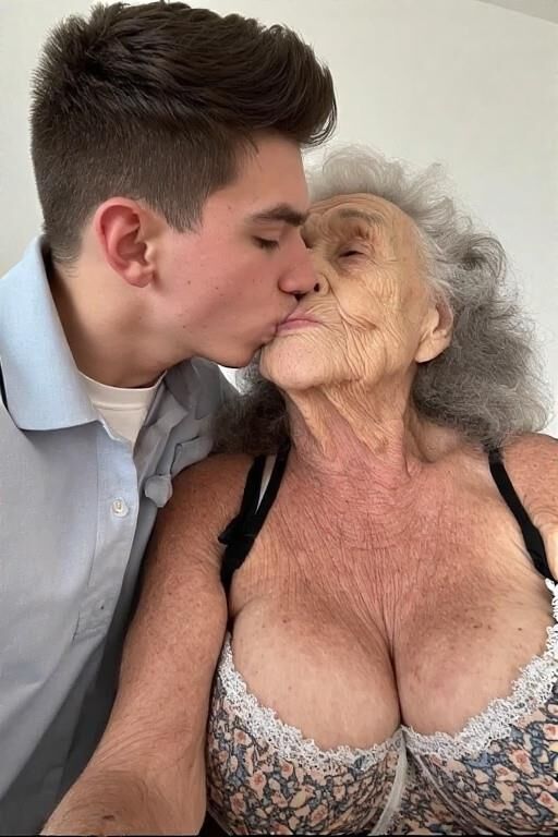 Grannies embrassant les petits-fils