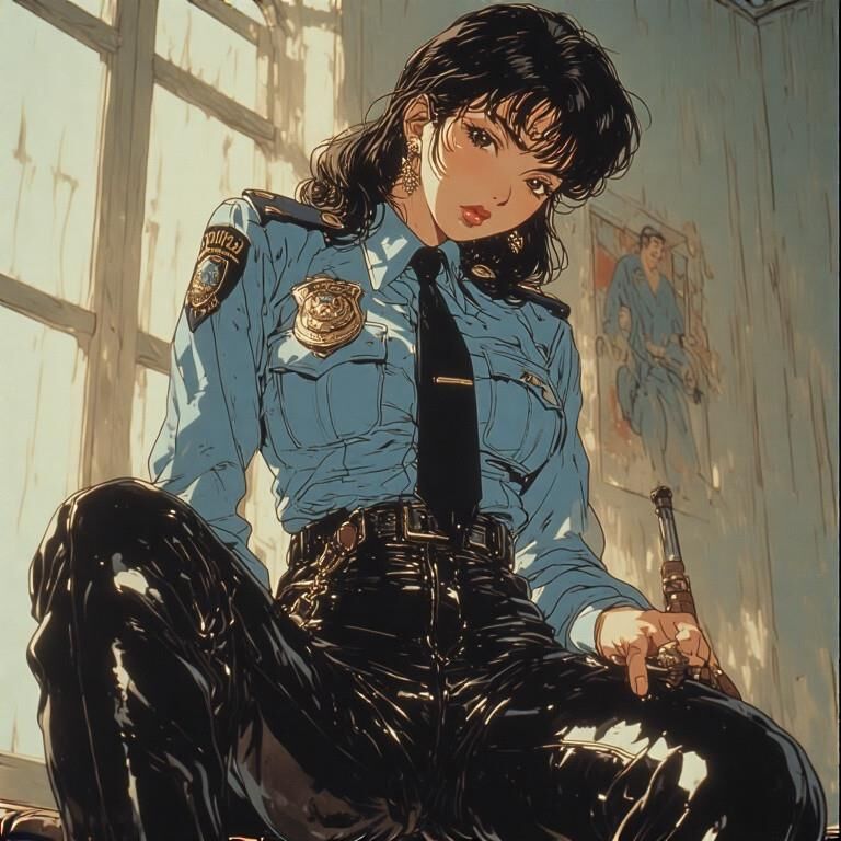 Policière asiatique en cuir AI