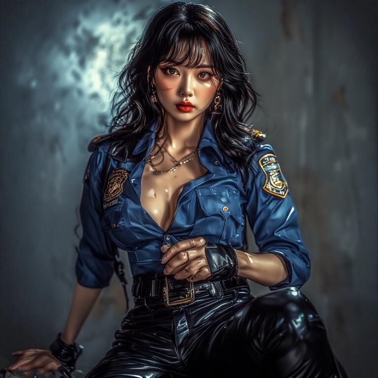 Policière asiatique en cuir AI