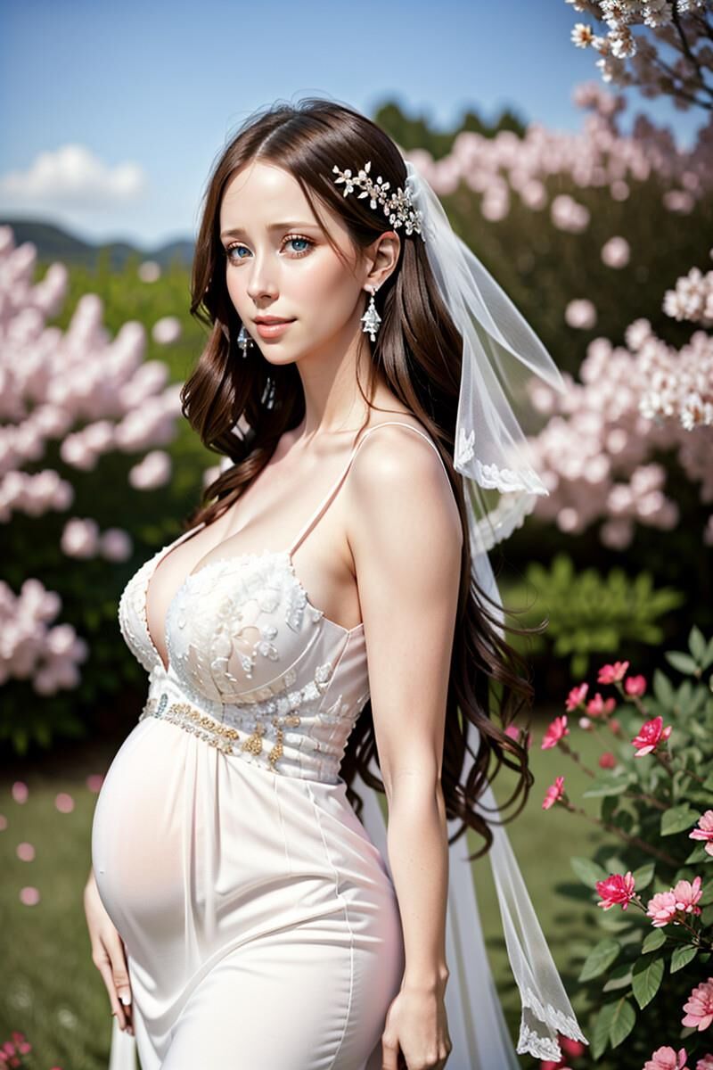 Niña embarazada probando vestidos de novia