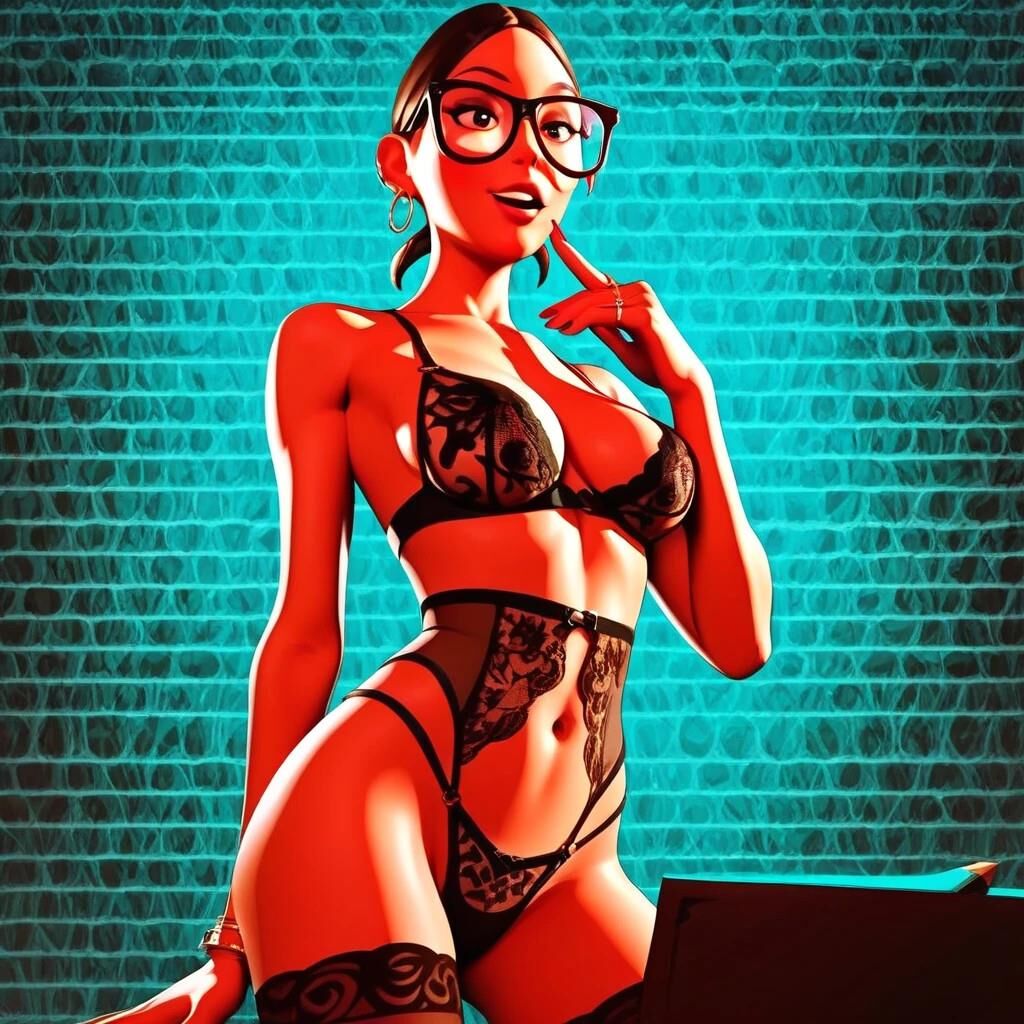 Linda chica de dibujos animados nerd follando