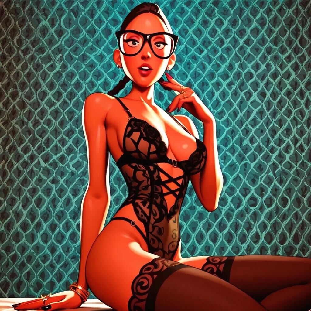 Linda chica de dibujos animados nerd follando