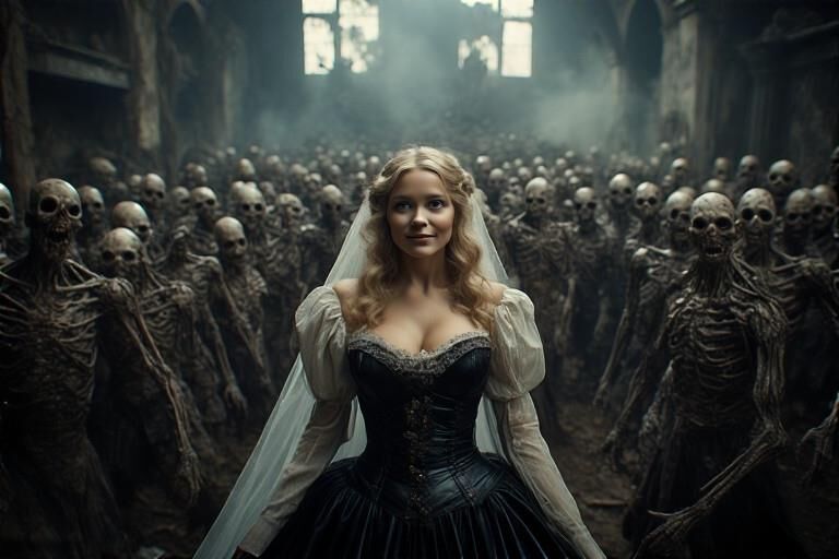 AI Sexy woman in the hall of monsters