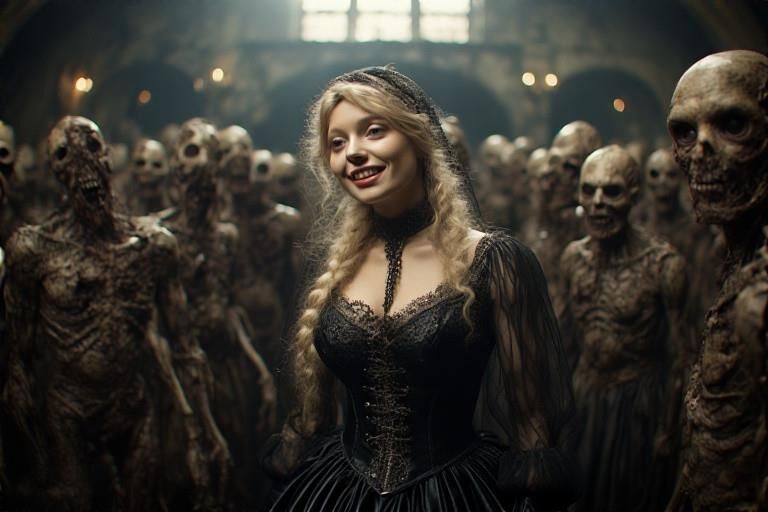 AI Sexy woman in the hall of monsters