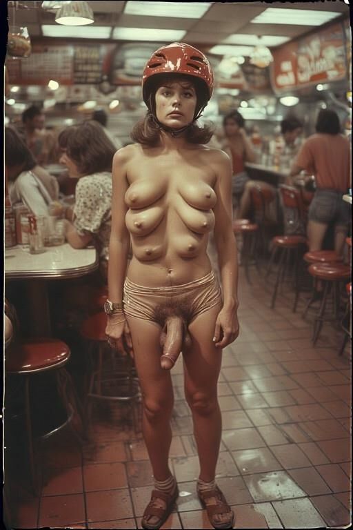 Topless Woman Bicyclists in a Cafe and Flashing Tits 
