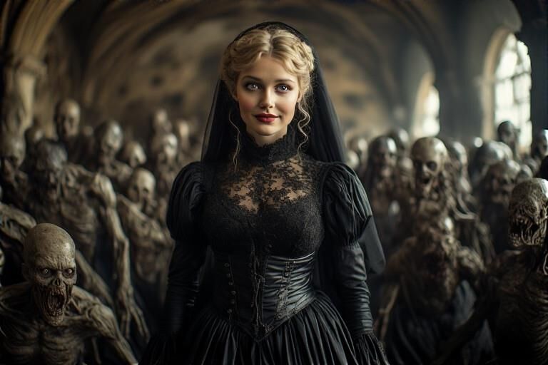 AI Sexy woman in the hall of monsters