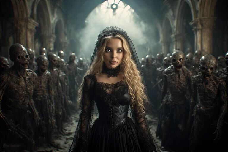 AI Sexy woman in the hall of monsters