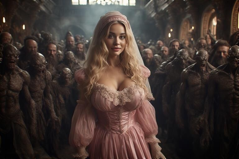AI Sexy woman in the hall of monsters