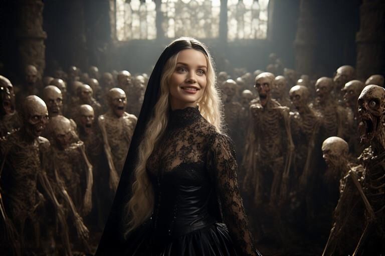 AI Sexy woman in the hall of monsters