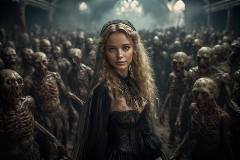 AI Sexy woman in the hall of monsters