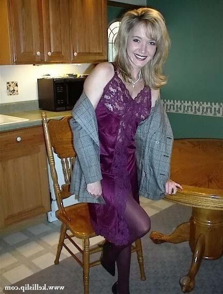 Kelli Unknown set Grey suit, purple full slip