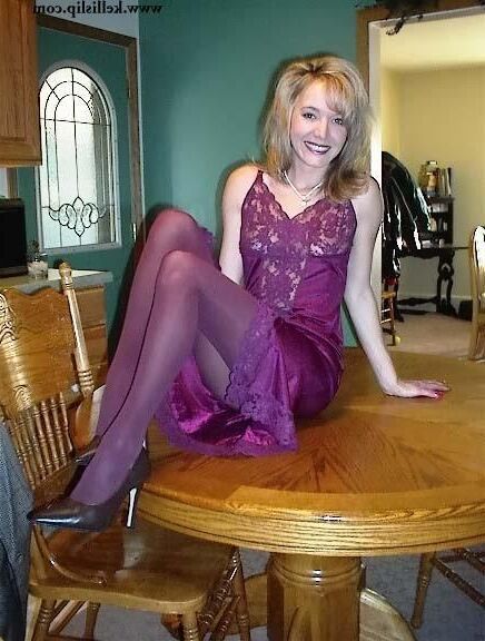 Kelli Unknown set Grey suit, purple full slip