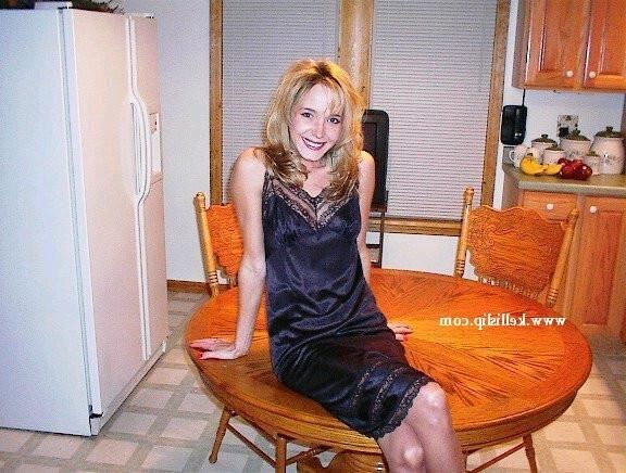 Unknown Set Red Dress, Black Full Slip in Kitchen