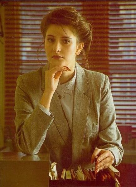Retro Spanking Janus Career girl gray shirt suit in office