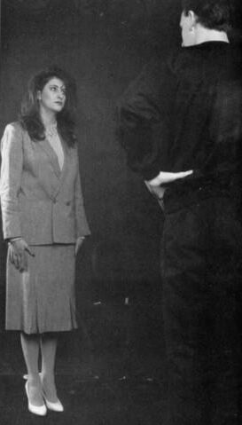 Retro Spanking Janus Career girl gray shirt suit in office