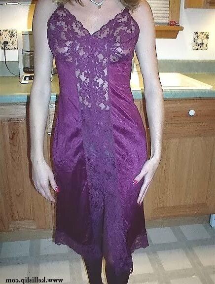 Kelli Unknown set Grey suit, purple full slip