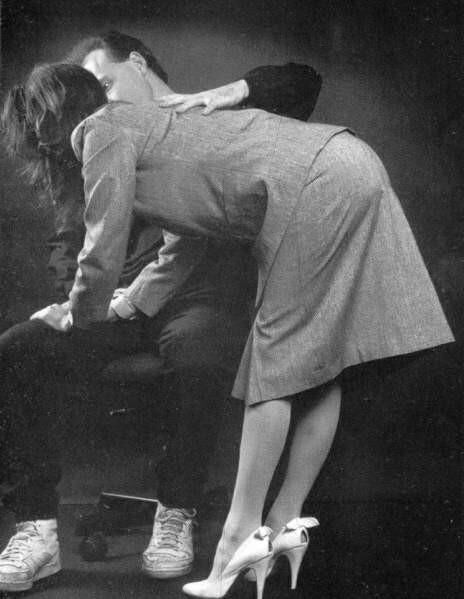 Retro Spanking Janus Career girl gray shirt suit in office