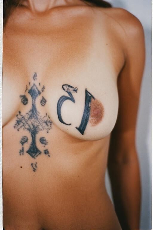 Gotta tattooed tit say number 