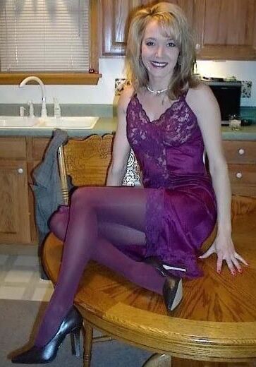 Kelli Unknown set Grey suit, purple full slip