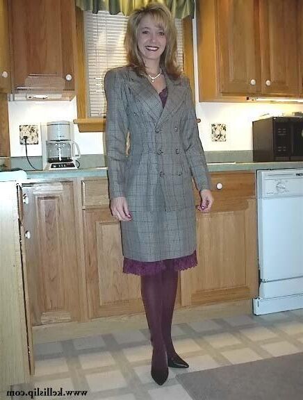 Kelli Unknown set Grey suit, purple full slip