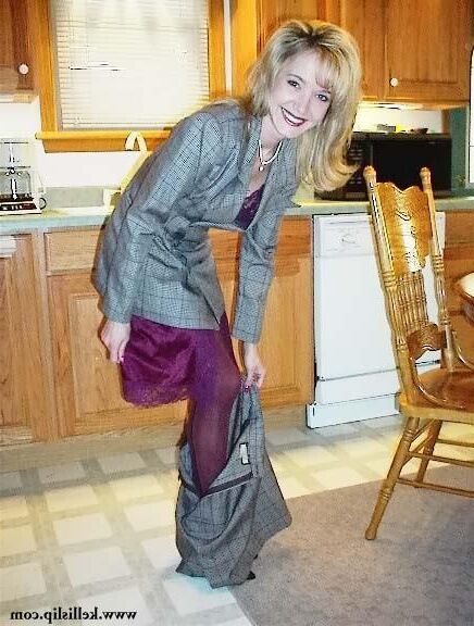 Kelli Unknown set Grey suit, purple full slip
