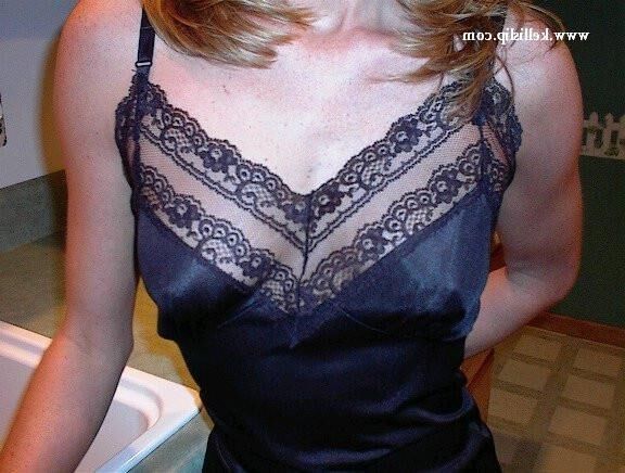 Unknown Set Red Dress, Black Full Slip in Kitchen