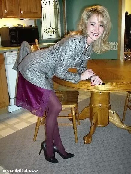 Kelli Unknown set Grey suit, purple full slip