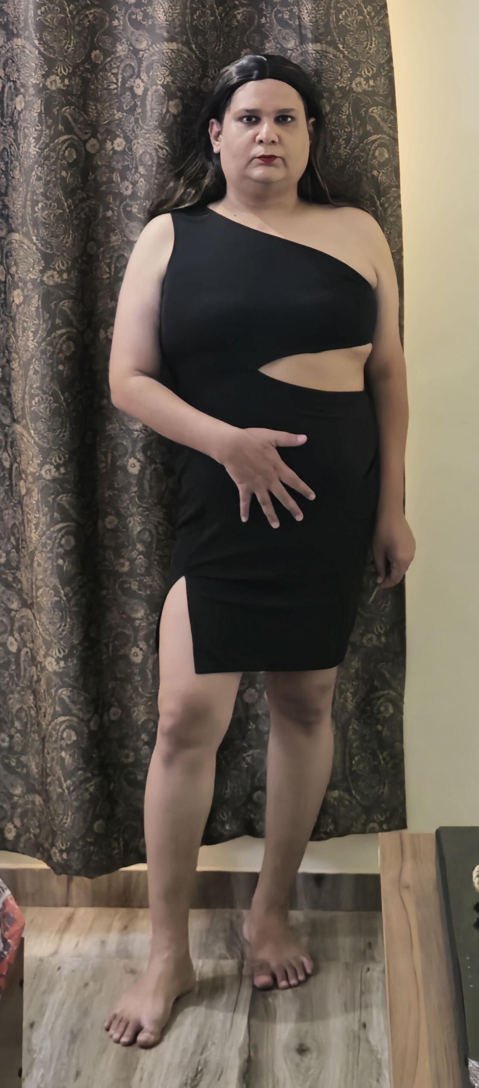 brunette shemale monica m in black dress s
