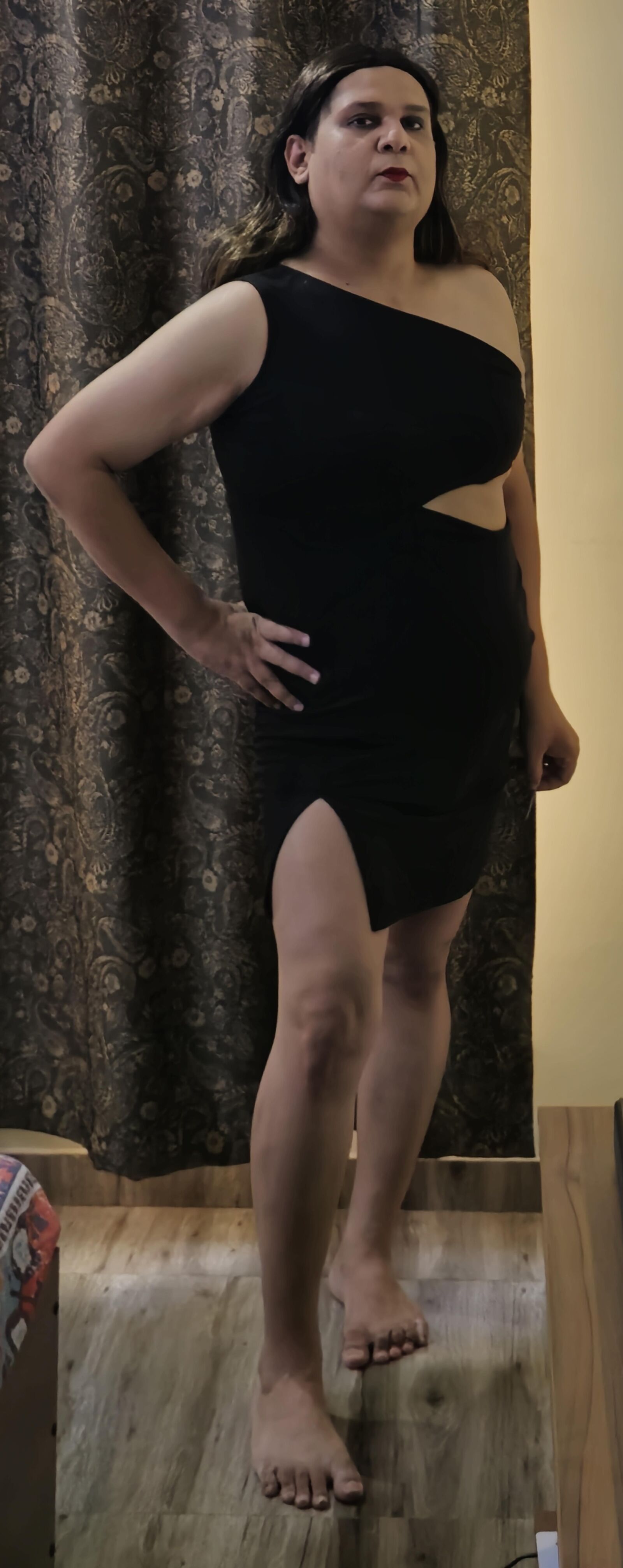 brunette shemale monica m in black dress s