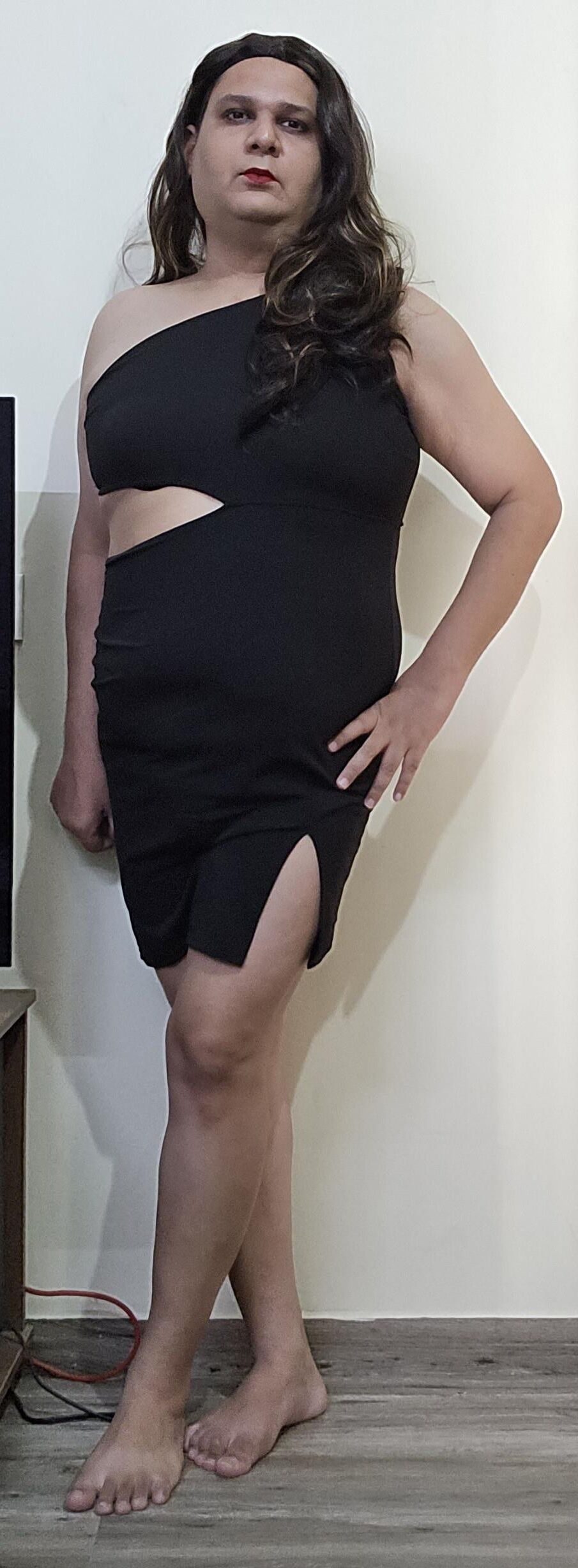 brunette shemale monica m in black dress s