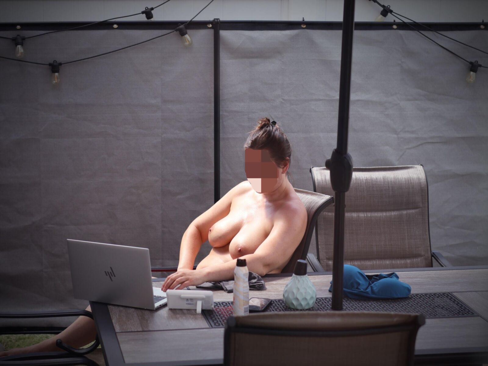 Sunbathing topless