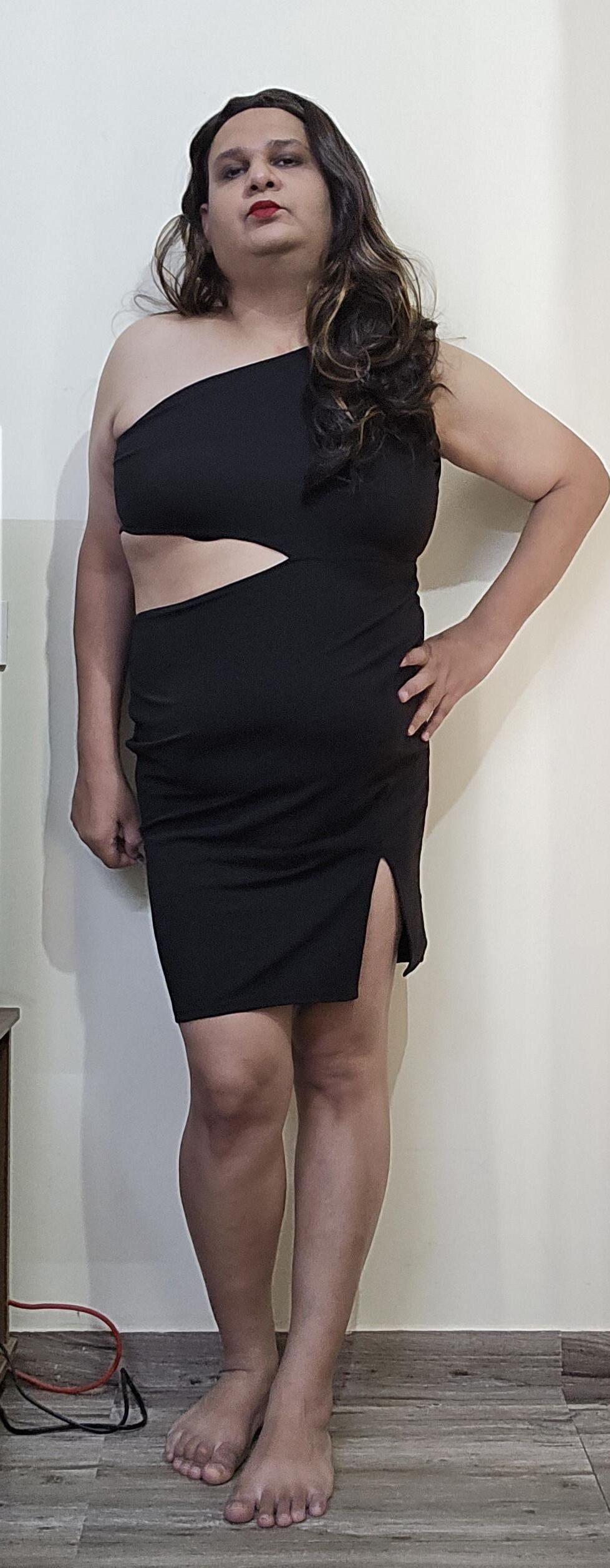 brunette shemale monica m in black dress s