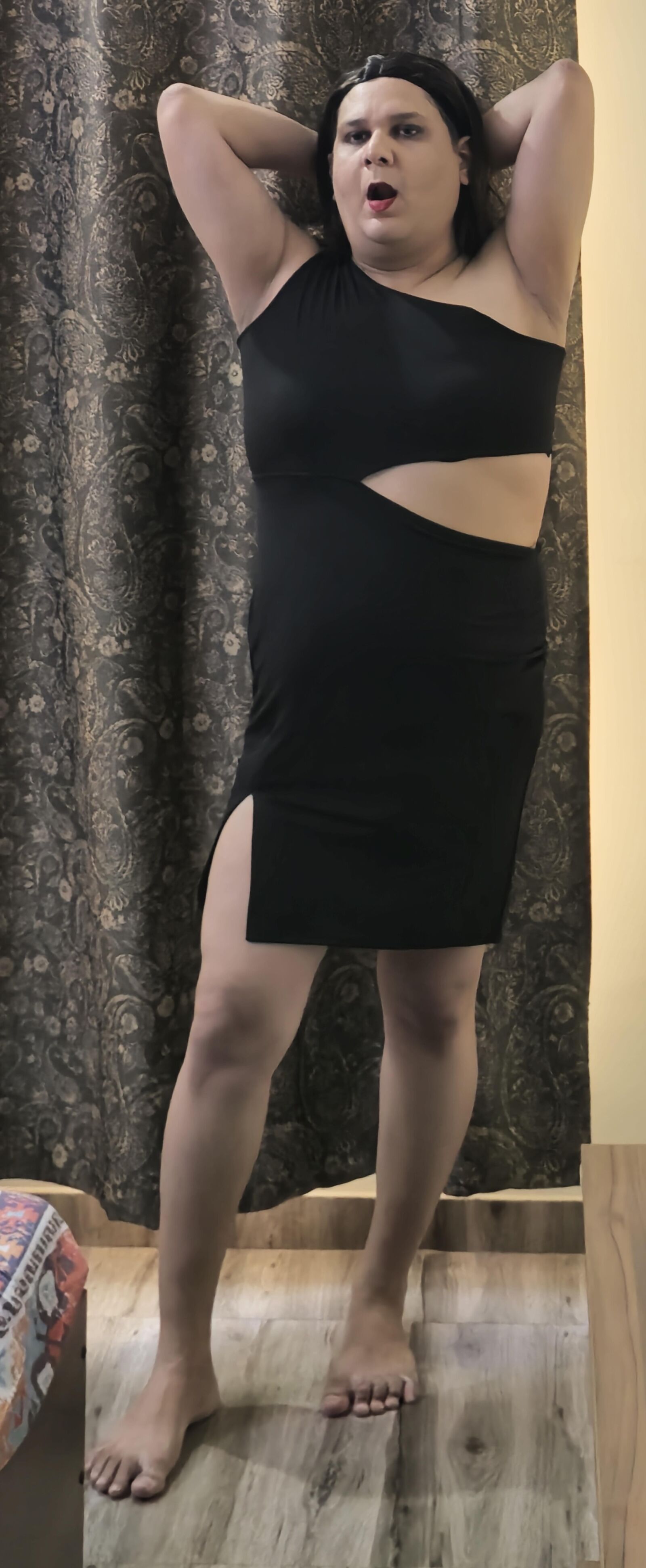 brunette shemale monica m in black dress s