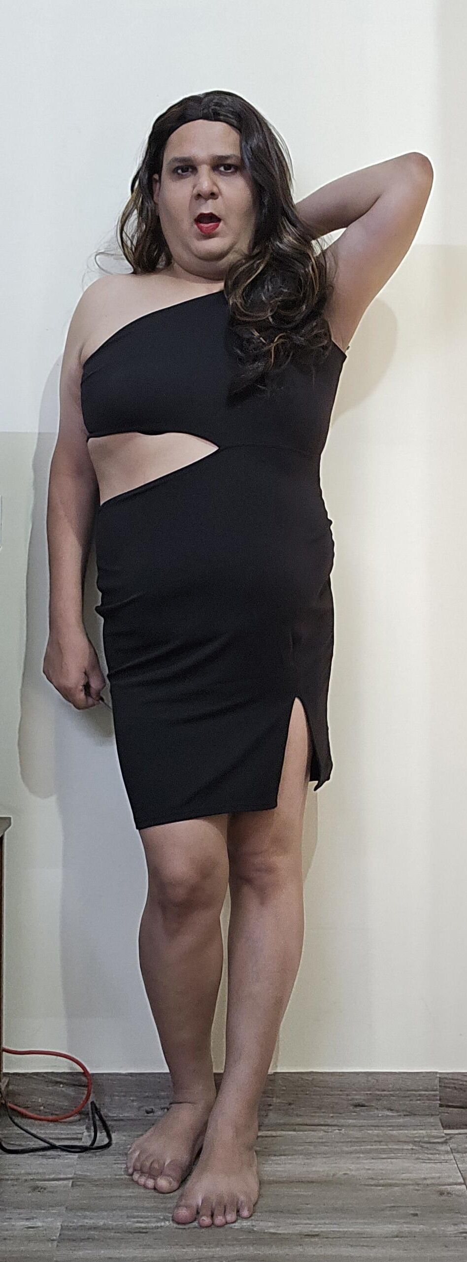 brunette shemale monica m in black dress s