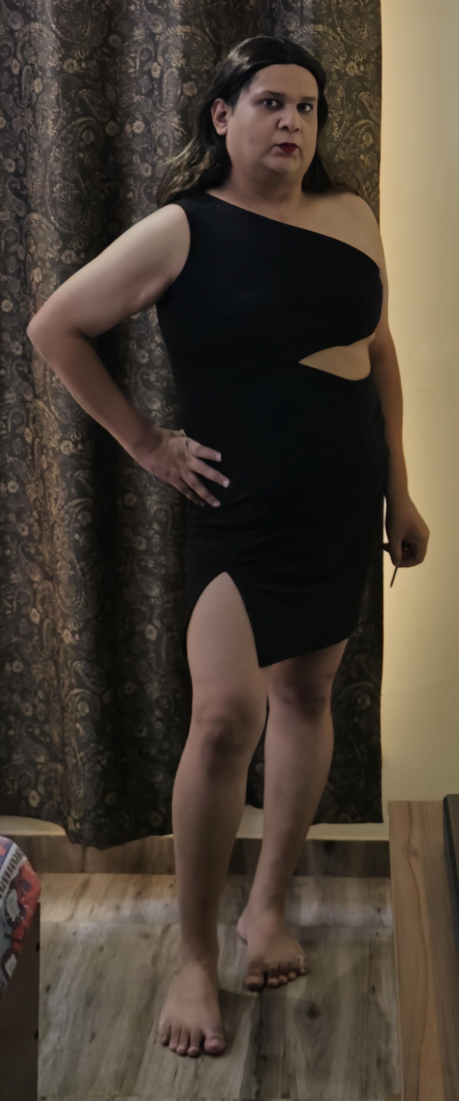 brunette shemale monica m in black dress s