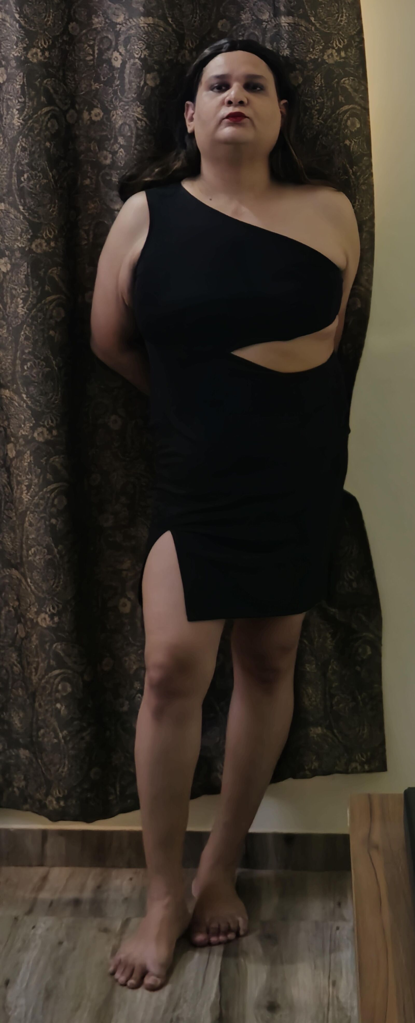 brunette shemale monica m in black dress s