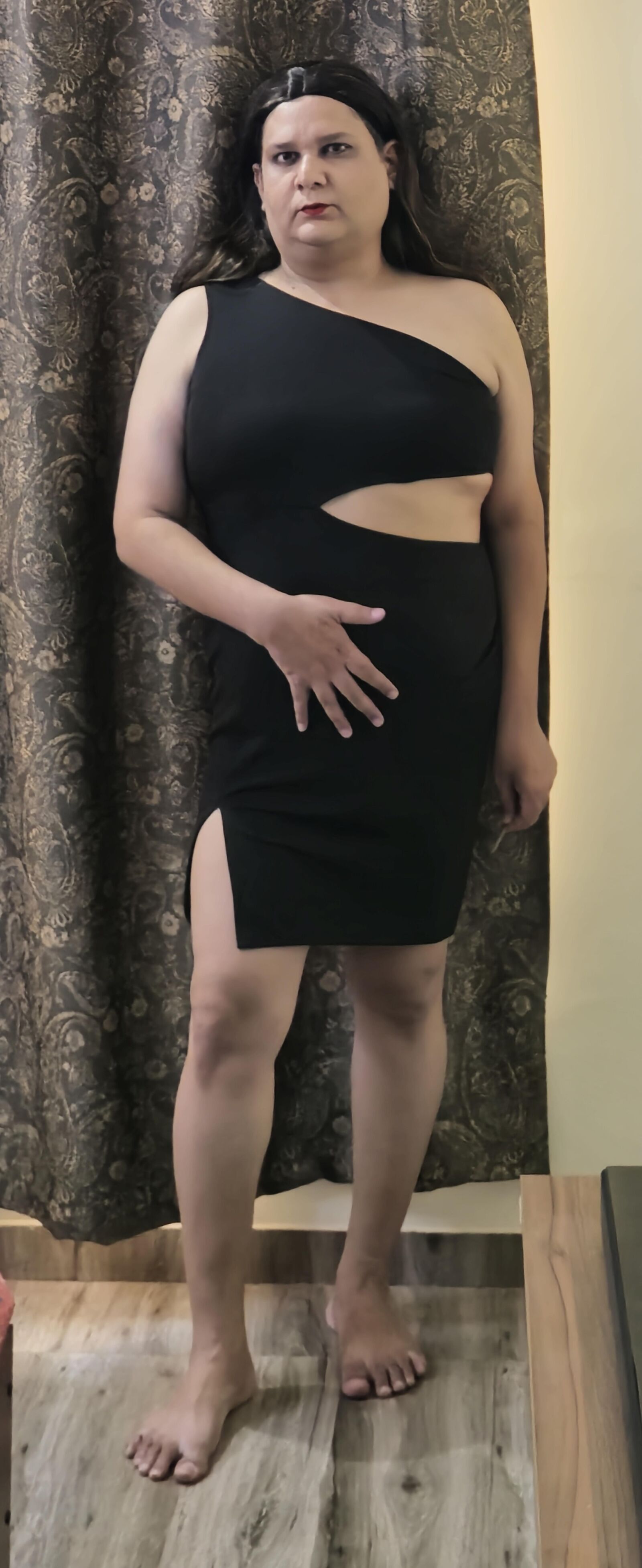 brunette shemale monica m in black dress s