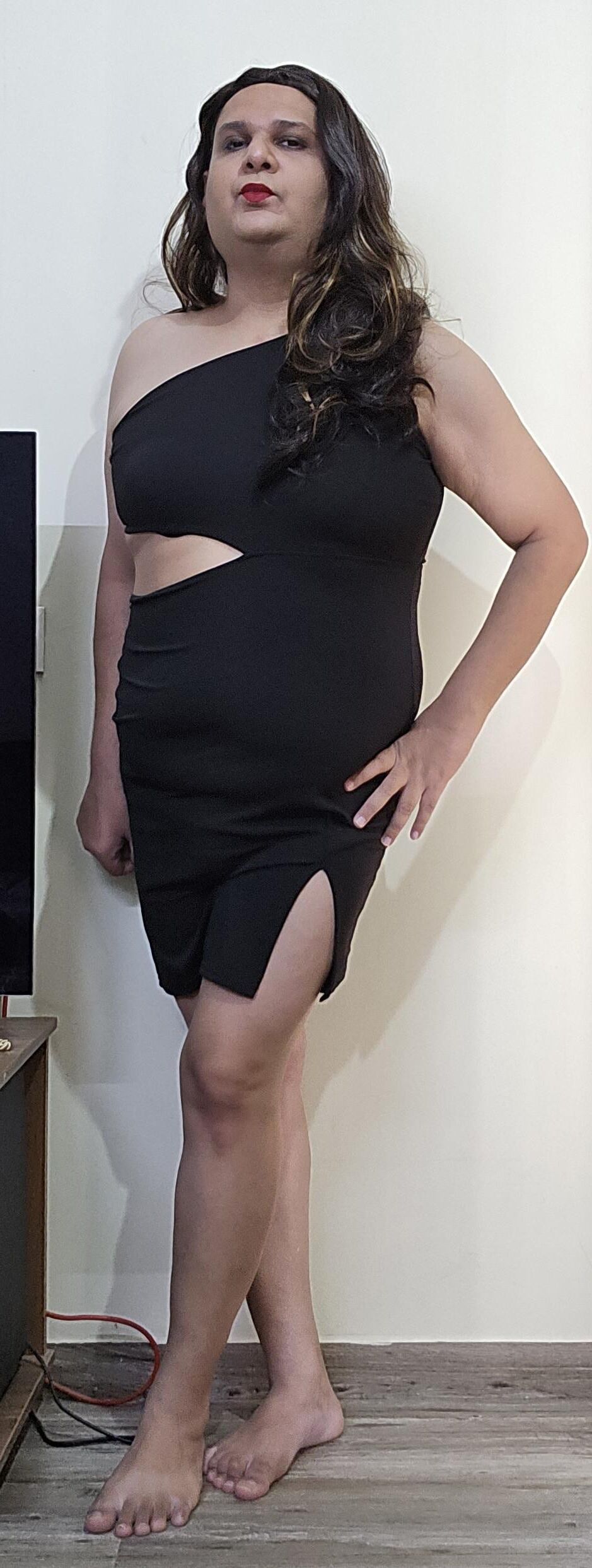 brunette shemale monica m in black dress s