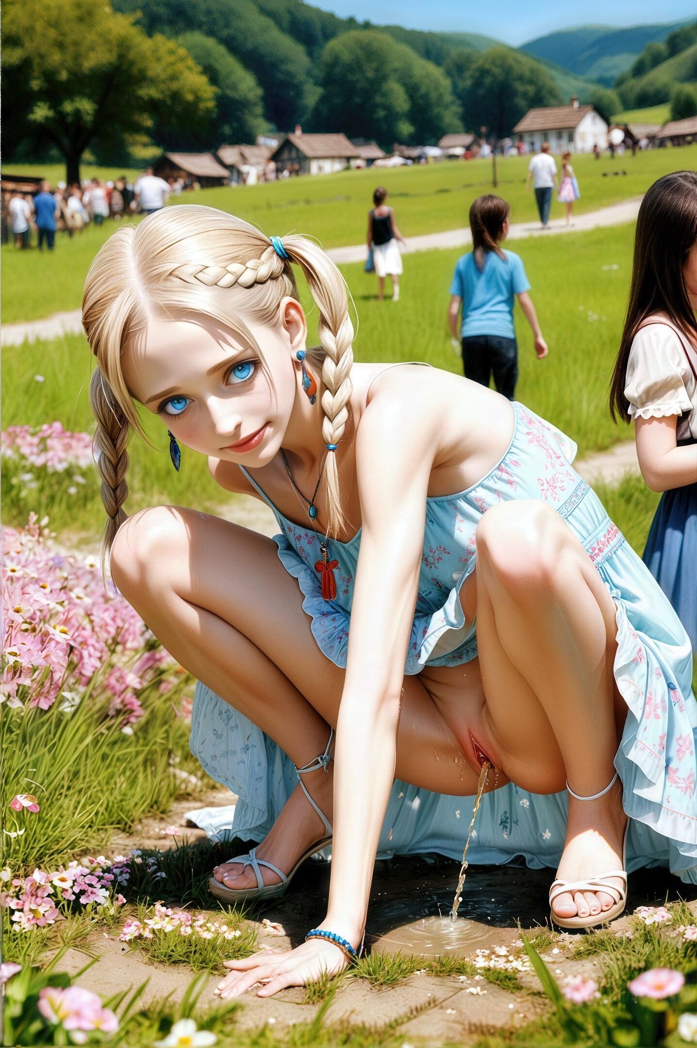 公の場で小便をしている女の子