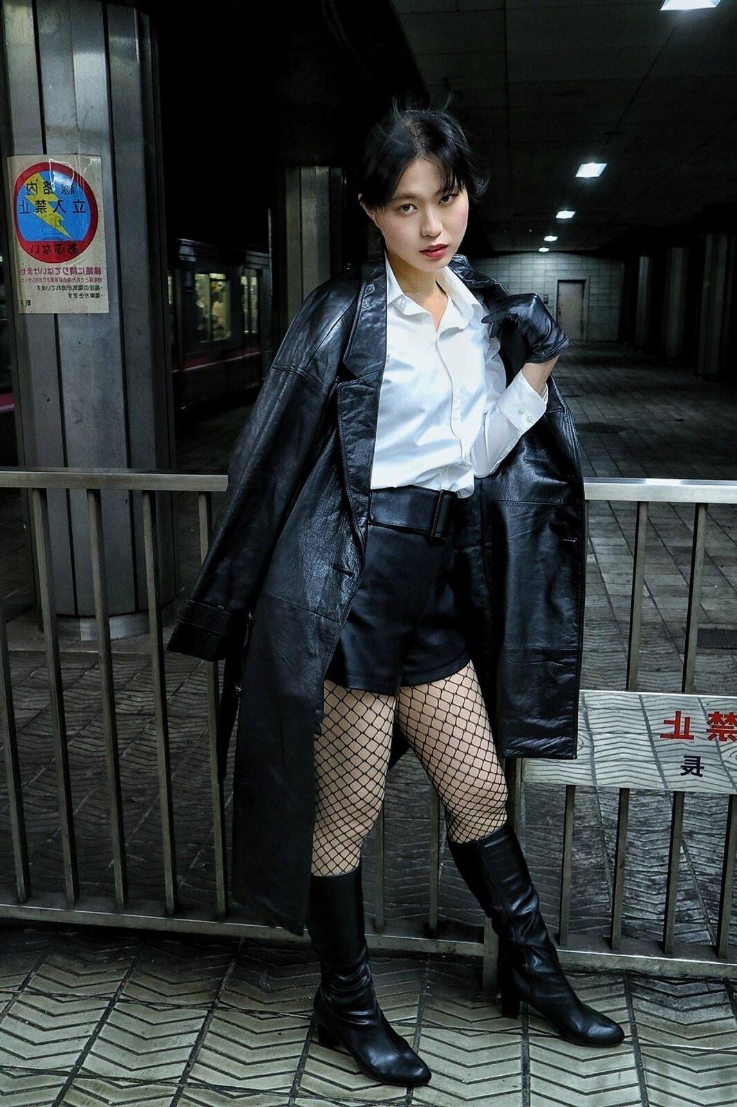 Asiático, falta, nylons