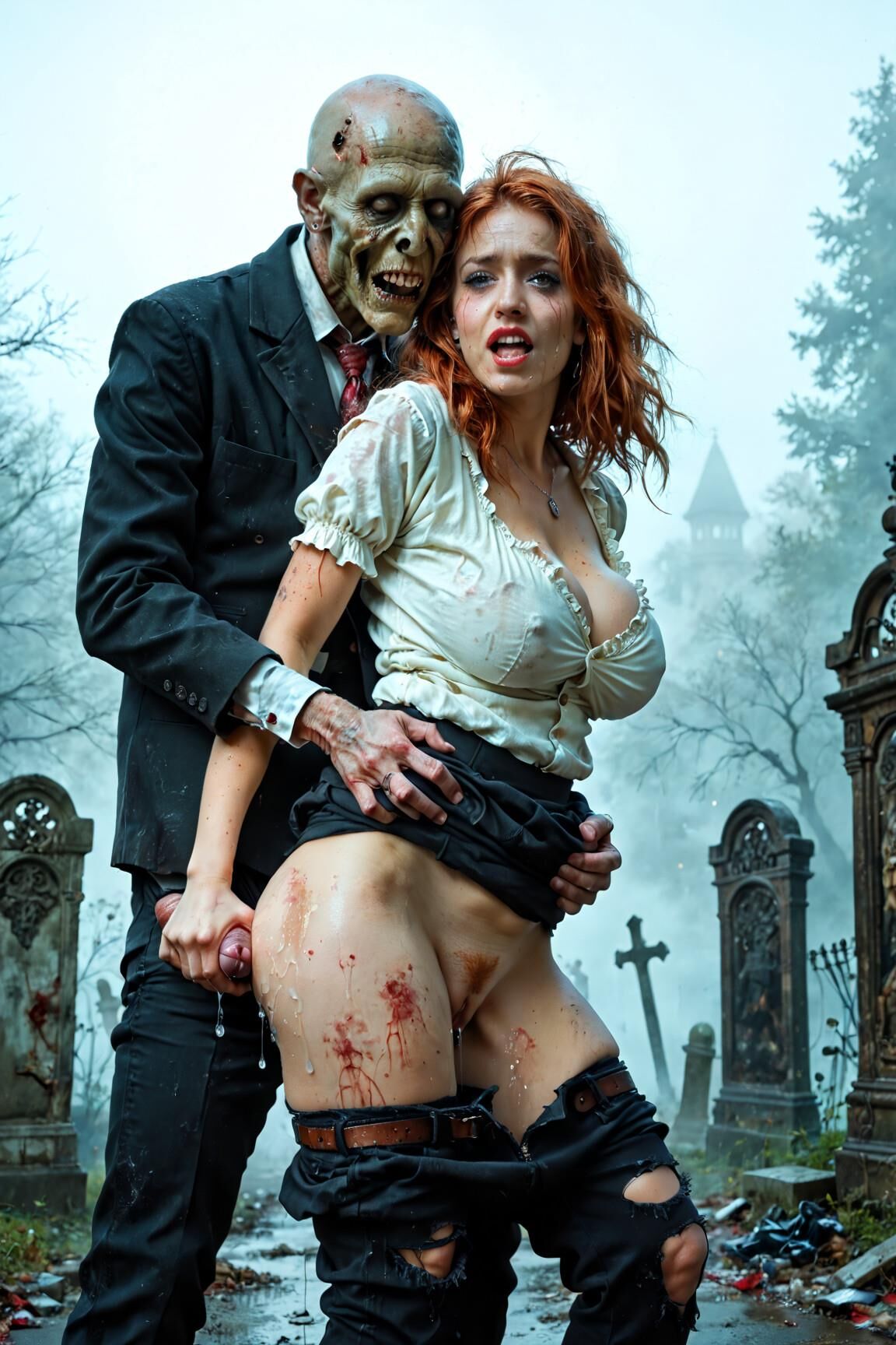 AI Zombie porn Redhead babes 