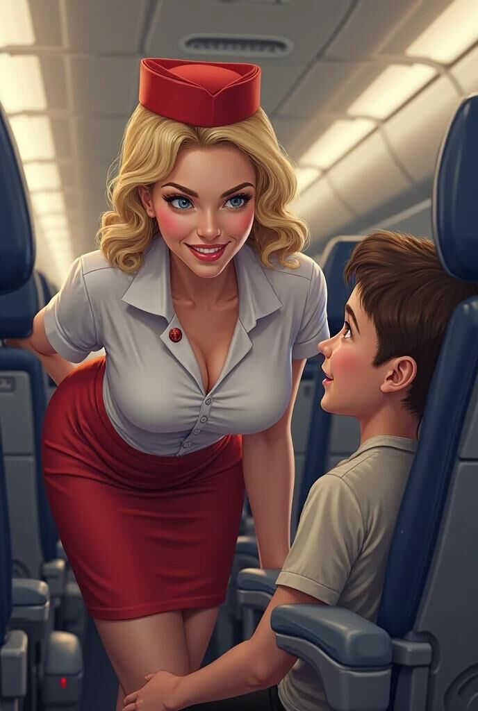 かなり大きな胸の航空会社のホステス